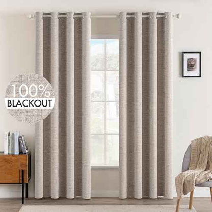 100% Blackout Linen Curtains for Bedroom 52x108 Inches Khaki (Khaki / 52"W x 108"L (Pack of 2))