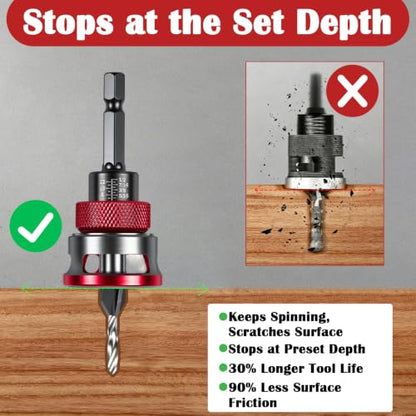 Countersink Drill Bit Set with Adjustable Depth