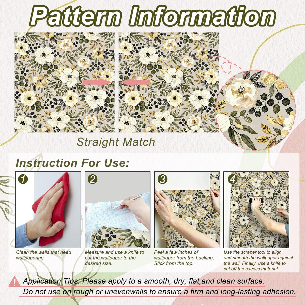Peel and Stick Wallpaper (Lvory Hibiscus / 17.3" x 196.8")