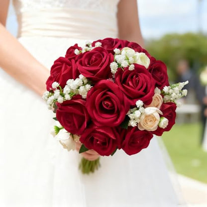 50Pcs Red Roses Artificial Flowers with Stems for Home Decor (Red / 50Pcs)
