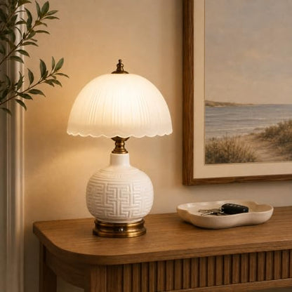 16" Vintage White Ceramic Table Lamp for Bedroom (White Ceramic + White Shade（Chinese）)