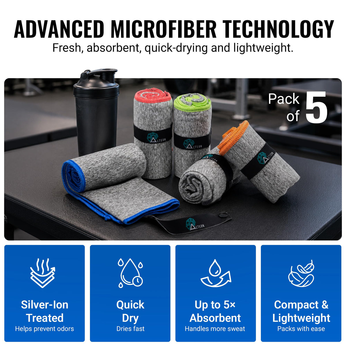 Gym Towels 5 Pack (Pack of 5 / Heather Grey)