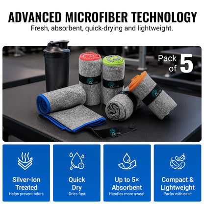 Gym Towels 5 Pack (Pack of 5 / Heather Grey)