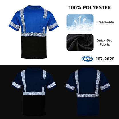 High Visibility Safety Reflective T Shirts for Men (XX-Large / Blue+black)