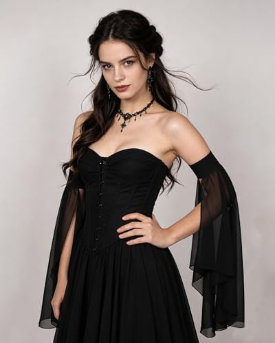 Detachable Chiffon Sleeves Medieval Sheer Flowy Arm Sleeves