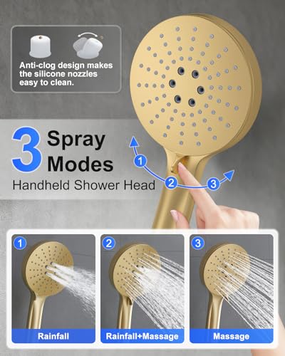Rain Shower Head with 3 Modes Handheld Showerheads