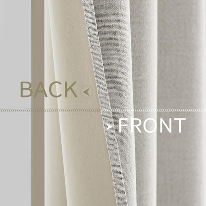 100% Blackout Linen Curtains for Bedroom 52x45 Inches Birch White (Birch White / 52"W x 45"L (Pack of 2))