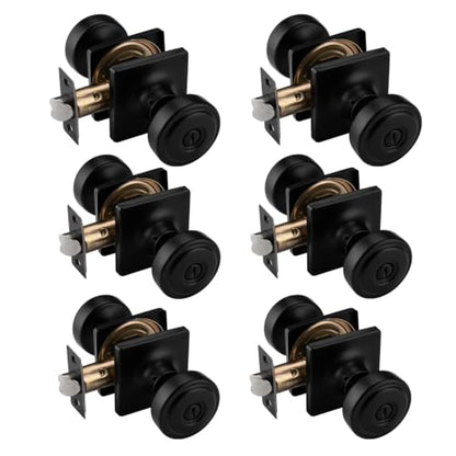 6 Pack Black Door Knobs with Square Rosette for Privacy (6-Privacy)