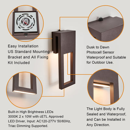 Dusk to Dawn Outdoor Wall Lights 15 Inch 2 (2Pack Textured Bronze(with Photocell))