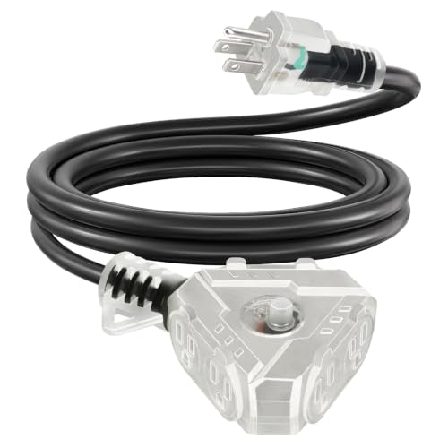 3FT 14 3 Outdoor Extension Cord with 6 Outlets 14 Gauge Light Heavy Duty Multiple Outlets 3 Prong Grounded Power Cord 14AWG 15A 125V 1875W Waterproof ETL Listed for Garden Garage Workshop