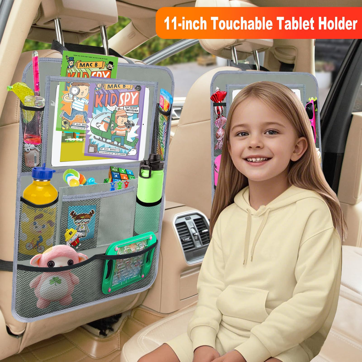 Backseat Car Organizer (Grey / 2 Pack without Food Tray)