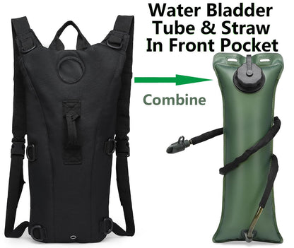 Tactical Water Hydration Pack Military 3L Water Bladder Carrier Backpack Leakproof for Running Jogging Cycling Hiking (Black)