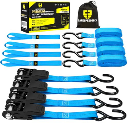 Ratchet Tie Down Straps 4pk 1" x15ft 1650lbs Motorcycle Tie Down Straps (Blue / 1650LB - 15Ft)
