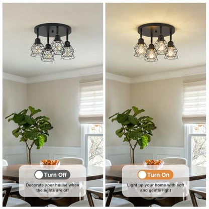 4 Light Black Farmhouse Kitchen Semi Flush Mount Ceiling Light (Black / 4-light)