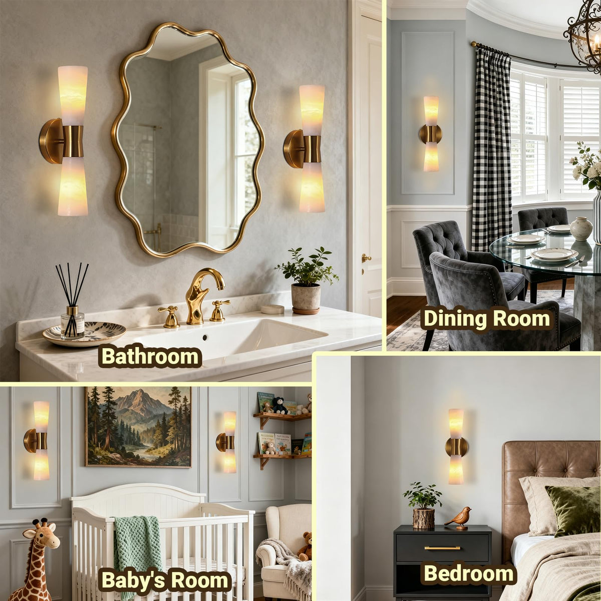 15in Alabaster Wall Sconces (Gold-15in-1 Pack)