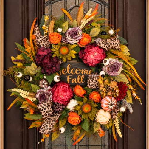 Fall Wreaths for Front Door 24 Inch Artificial Autumn Wreath Rustic Decor