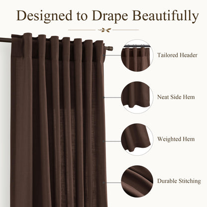 Coffee Linen Curtains 90 Inches Long 2 Panels for Living Room (Coffee / 50"W x 90"L (Pack of 2))