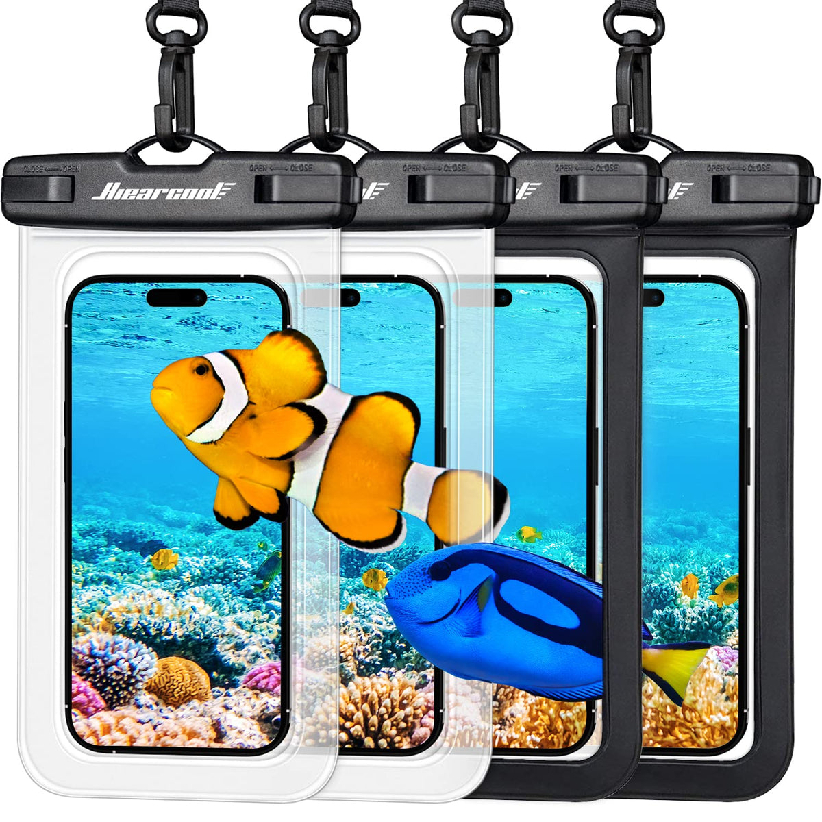 Waterproof Phone Pouch (4-Pack Black & Clear)