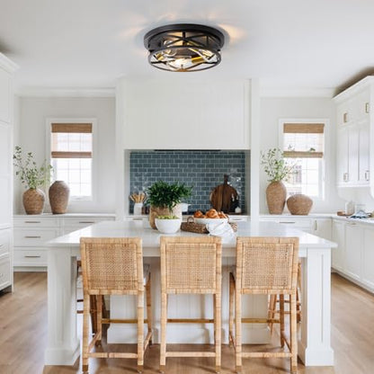 Black Ceiling Light Fixture with Gold Base