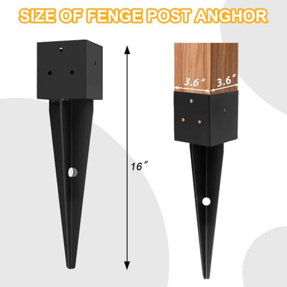 4x4 Fence Post Anchor Ground Spike（Inner Size 3.6"x3.6" Black Powder Coated