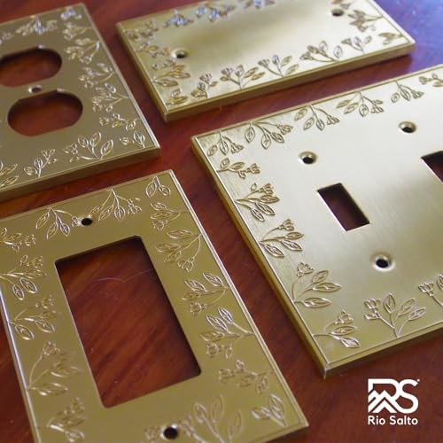 Decorative 3 Light Switch Cover Triple Rocker Switch Plate Outlet Covers Brushed Gold Premium Metal Wall Plate Covers (Brushed Gold / Rocker 3-Gang)