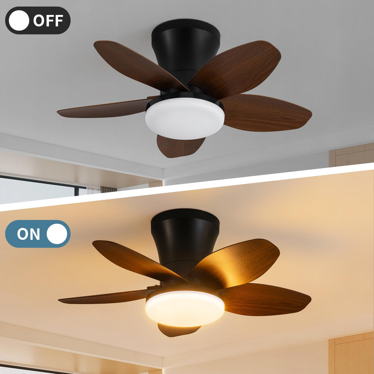 Small Ceiling Fan with Lights (Dark wood grain / 25 Inch)
