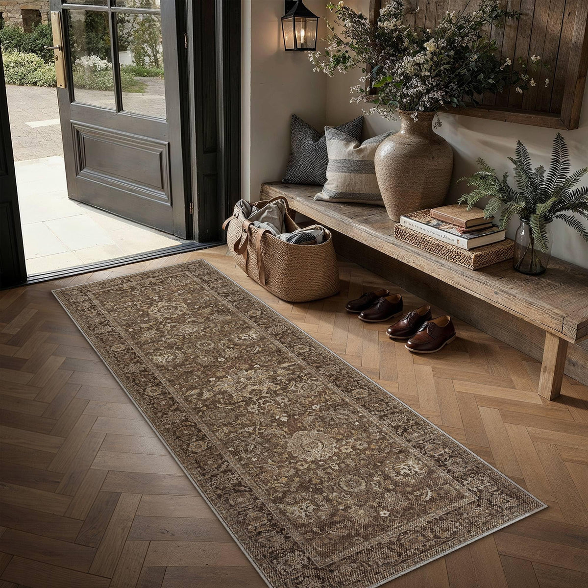 Hallway Runner Rugs 2x5 Brown Vintage Rug (Retro | Brown / 2' x 5' (Runner))