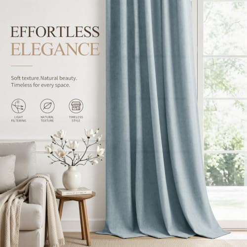 Blue Linen Curtains 63 Inches Long Drape for Living Room 2 Panels (Blue / 52"W x 63"L (Pack of 2))