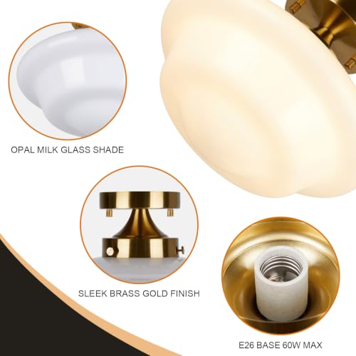 Semi Flush Mount Ceiling Light Modern Schoolhouse Ceiling Light Fixture Milk White Glass Flush Mount Light for Hallway Bedroom Kitchen Living Room