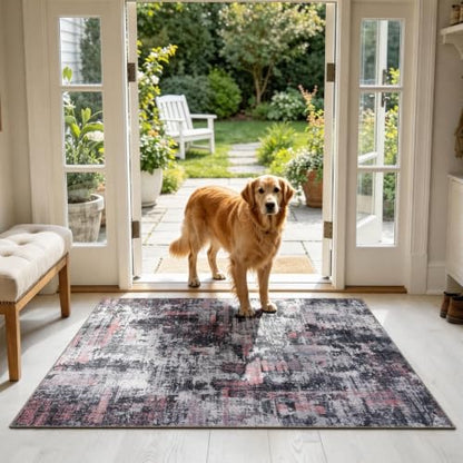 3x5 Entryway Area Rug (Black & Pink / 3' x 5' (Rectangular))