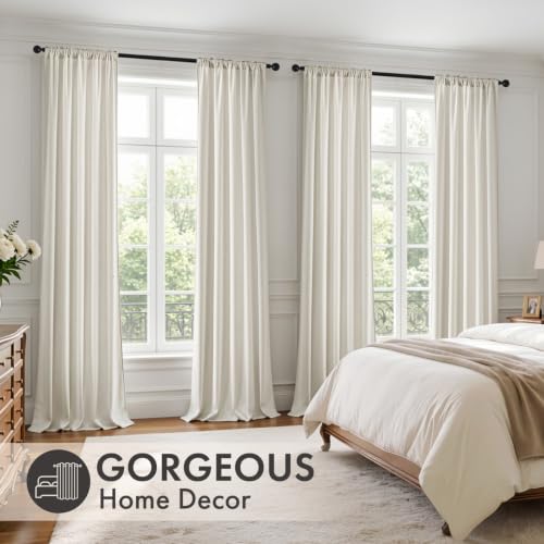 Ivory Velvet Curtains 4 Panels Set Back Tab 40 x 90 Inch Long (Ivory / 40"W x 90"L (Pack of 4))