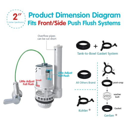 Toilet Handle & 2" Flush Valve Replacement Kit with Dual Flush Modes
