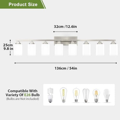 Brushed Nickel Bathroom Light Fixtures (Nickel-White Shade / 8-Light)