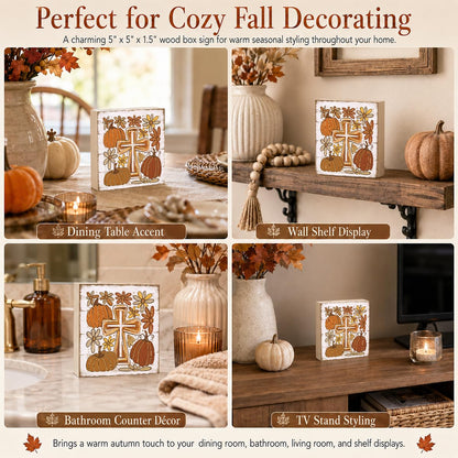 Fall Decorations for Home Christian Cross Pumpkin Sign Fall Decor (FALL71)