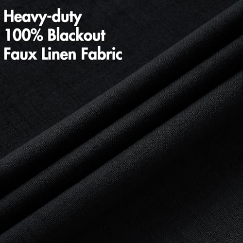 100% Blackout Linen Curtains for Bedroom 52x90 Inches Black (Black / 52"W x 90"L (Pack of 2))