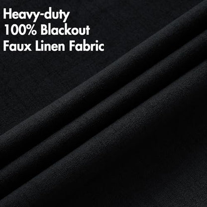 100% Blackout Linen Curtains for Bedroom 52x90 Inches Black (Black / 52"W x 90"L (Pack of 2))