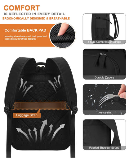 Travel Backpack for Women Men Waterproof Laptop Backpack Airlines Approved Carry On Backpack Bag Computer Bookbag for Business (Black Zipper / 17.3 Inch)