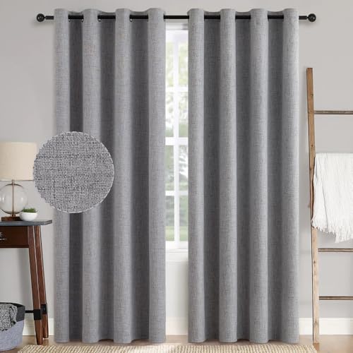 100% Blackout Linen Curtains for Bedroom 52x90 Inches Grey (Grey / 52"W x 90"L (Pack of 2))