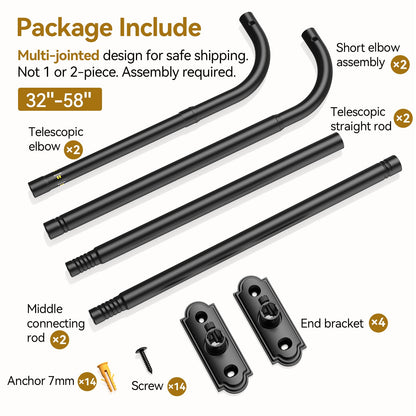 Curtain Rod 2 Pack 32 (Black / 32 to 58" - 2Pack)