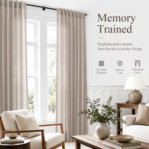 Oatmeal Linen Curtains 102 Inches Long for Living Room 2 Panels (Oatmeal / 52"W x 102"L (Pack of 2))