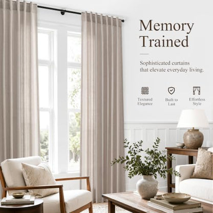 Oatmeal Linen Curtains 102 Inches Long for Living Room 2 Panels (Oatmeal / 52"W x 102"L (Pack of 2))