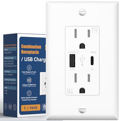 USB Outlet, 2-Port 21W Wall Outlets