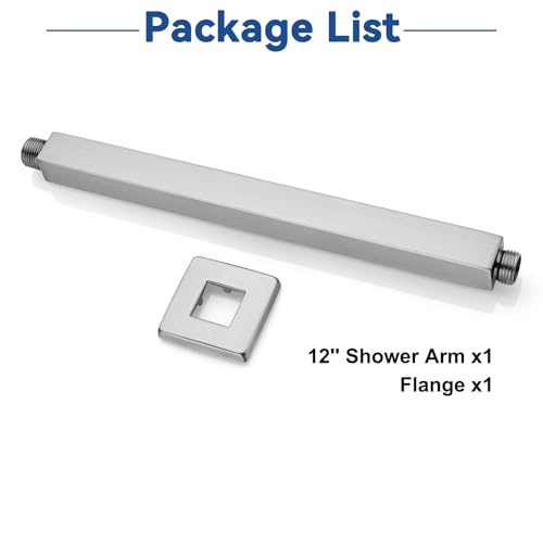 Square 12 Inch Ceiling Mounted Shower Arm With Flange