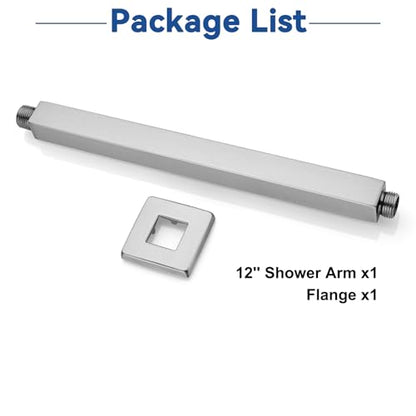 Square 12 Inch Ceiling Mounted Shower Arm With Flange