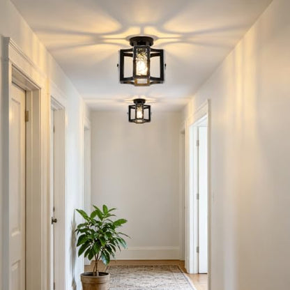 Modern Flush Mount Ceiling Light with Metal and Glass Frame