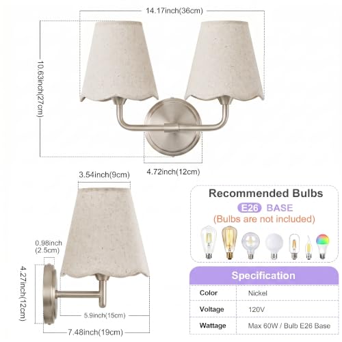Bathroom Light Fixtures with White Wavy Flared Fabric Shade