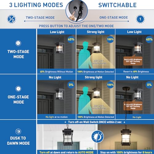 Outdoor Pendant Light Black Mission Style Hanging Lantern with Seeded Glass Waterproof Outdoor Ceiling Mount Light