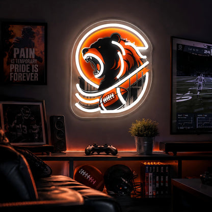 Football Bear Neon Sign Orange Bear Light for Man Cave Wall Decor (Orange,HuKou)