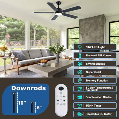 Black Ceiling Fan with Display Remote (Black SY39-52IN)