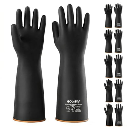 Chemical Resistant Heavy Duty Latex Gloves 6 Pairs